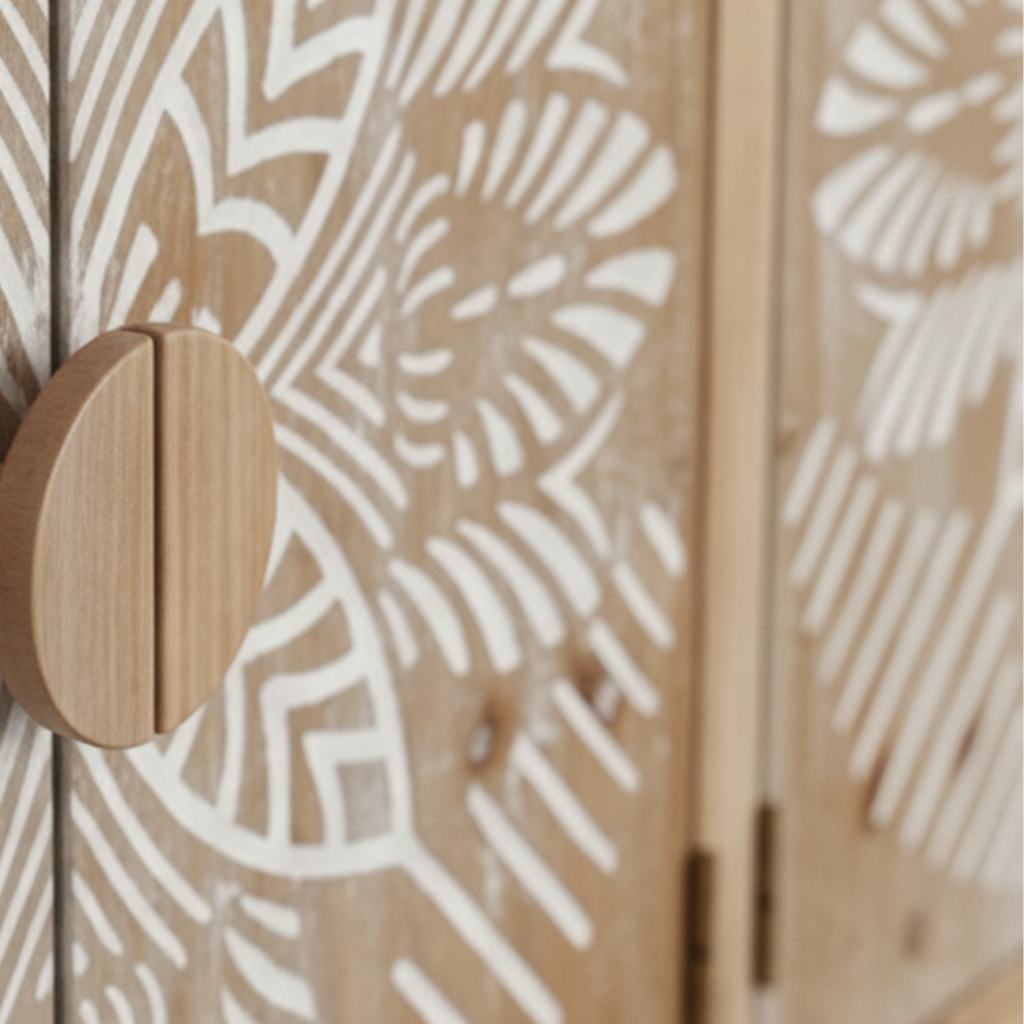 Accent Cabinet Wood 153 × 38 cm 4-Door Carved Front