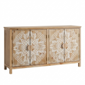 Accent Cabinet Wood 153 × 38 cm 4-Door Carved Front