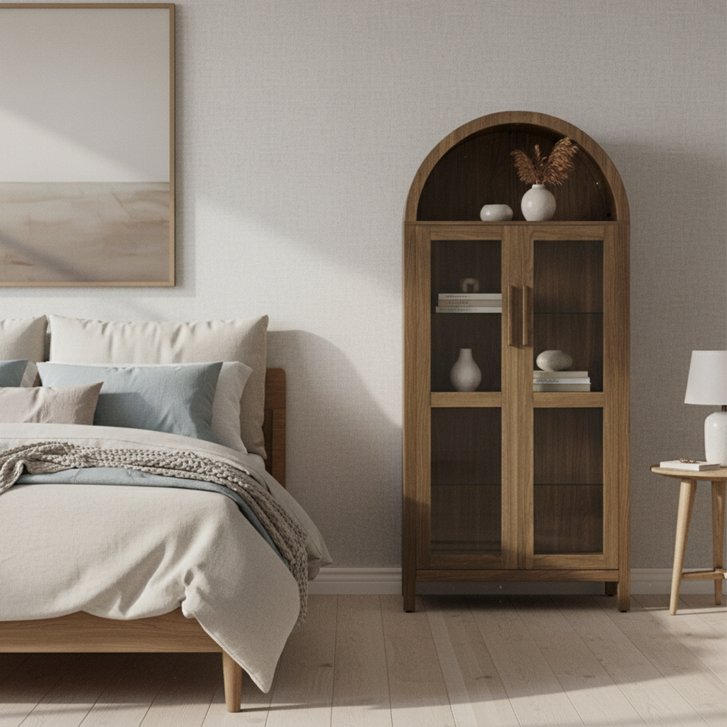 Accent Cabinet Wood 76.2 × 39.4 × 170.2 cm Brown Glass Doors