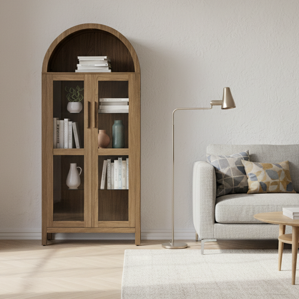 Accent Cabinet Wood 76.2 × 39.4 × 170.2 cm Brown Glass Doors