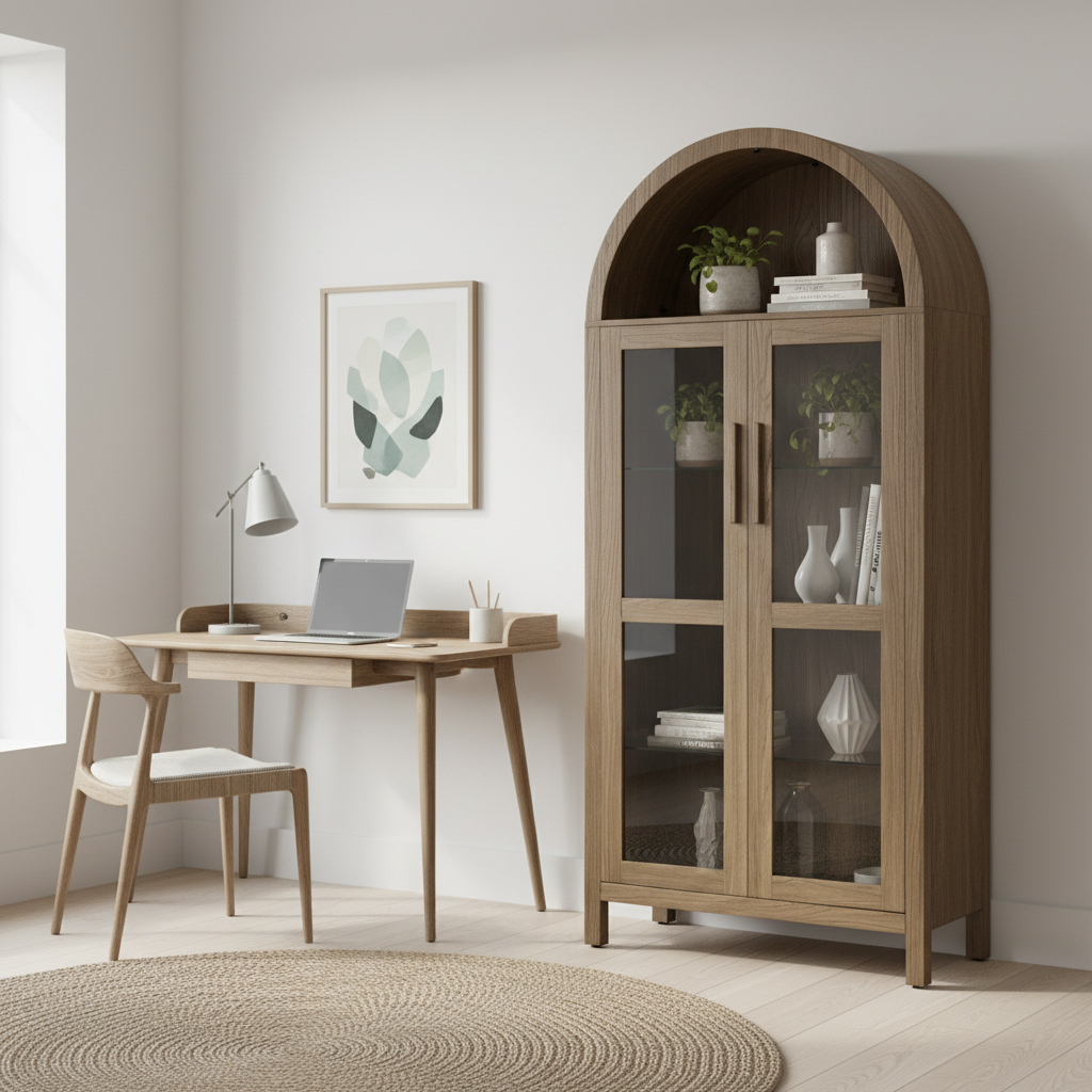 Accent Cabinet Wood 76.2 × 39.4 × 170.2 cm Brown Glass Doors