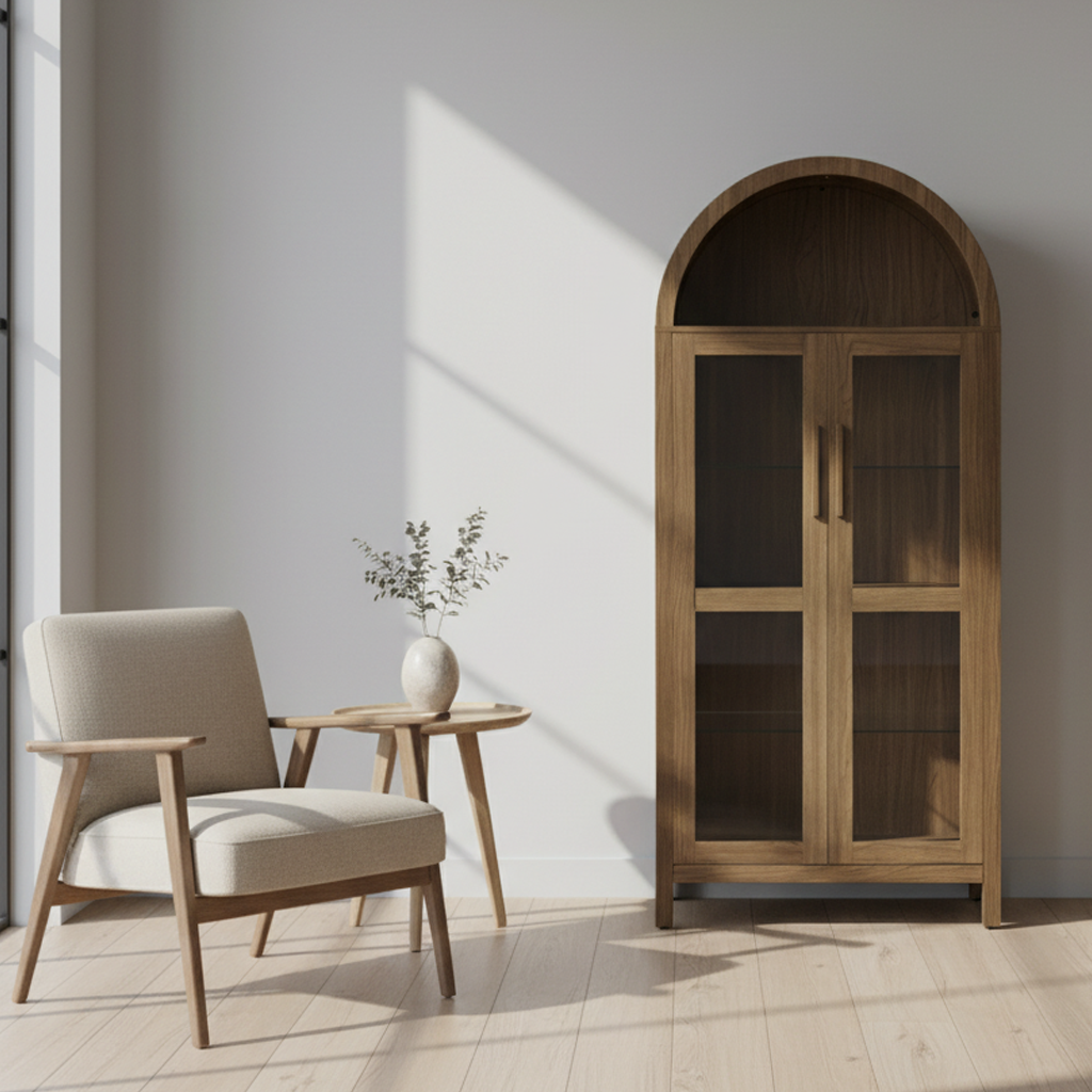 Accent Cabinet Wood 76.2 × 39.4 × 170.2 cm Brown Glass Doors