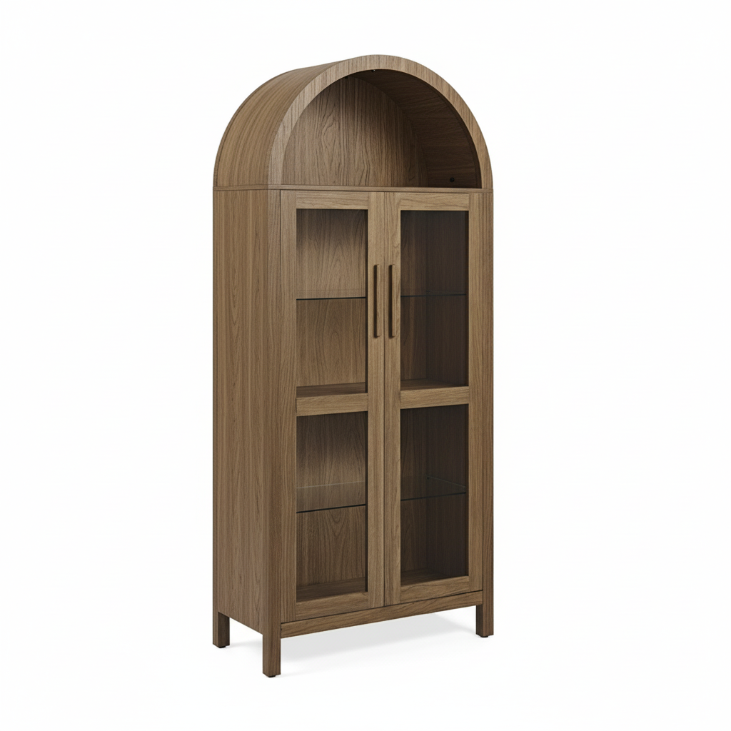 Accent Cabinet Wood 76.2 × 39.4 × 170.2 cm Brown Glass Doors