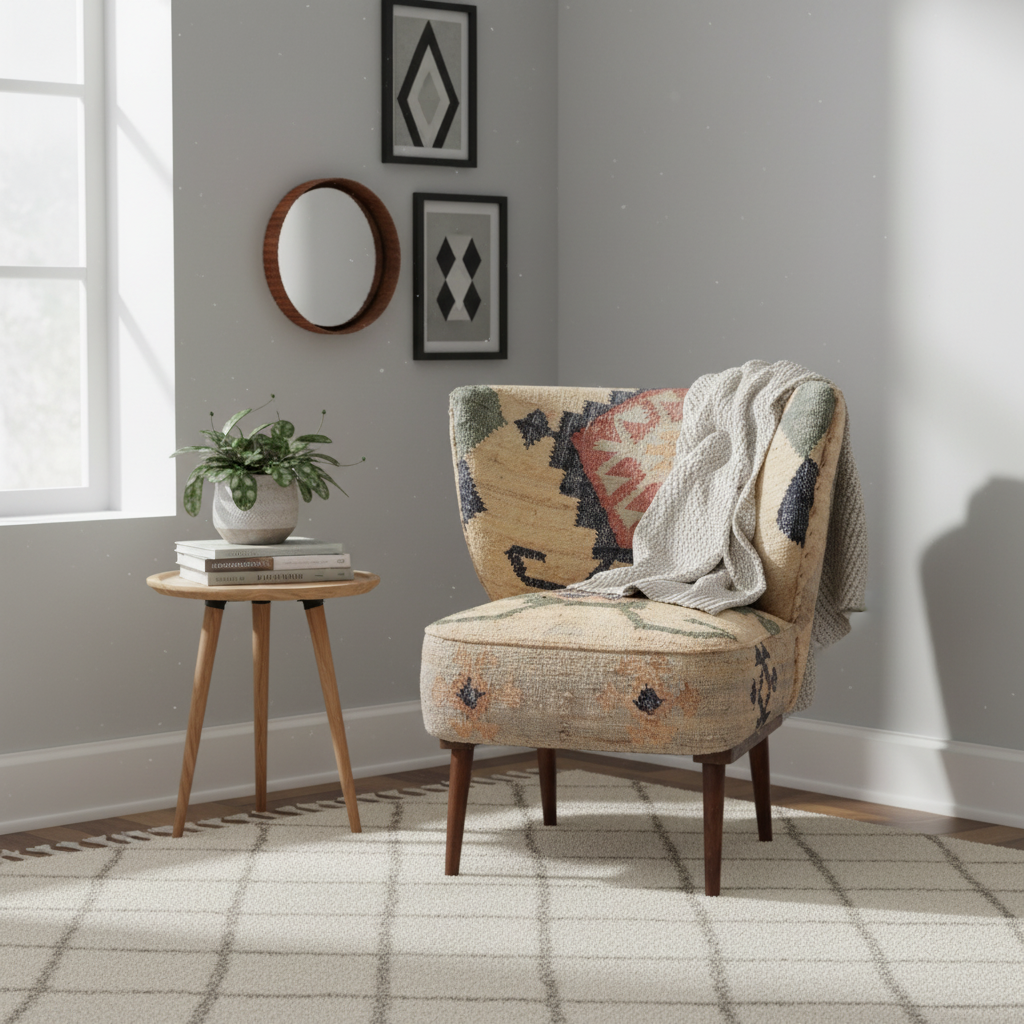 Accent Chair Jute Blend 76.2 × 66 × 76.2 cm Geometric Pattern