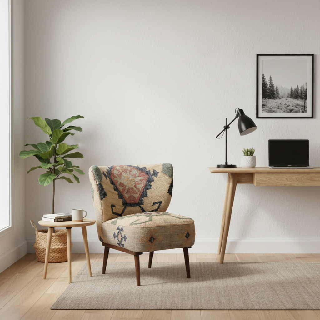 Accent Chair Jute Blend 76.2 × 66 × 76.2 cm Geometric Pattern