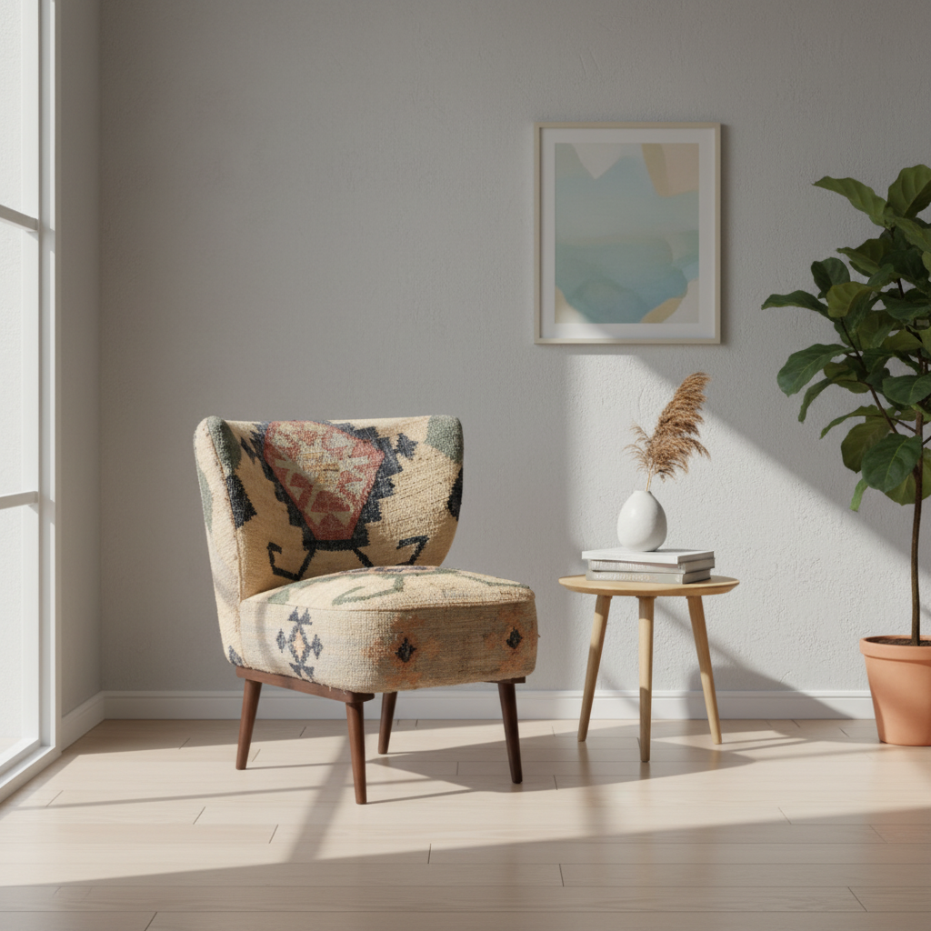 Accent Chair Jute Blend 76.2 × 66 × 76.2 cm Geometric Pattern