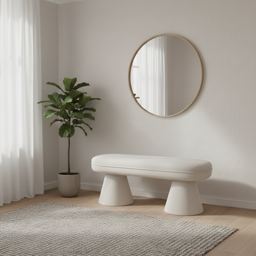 Bench Bouclé 117 × 37.5 × 42 cm Natural Upholstered