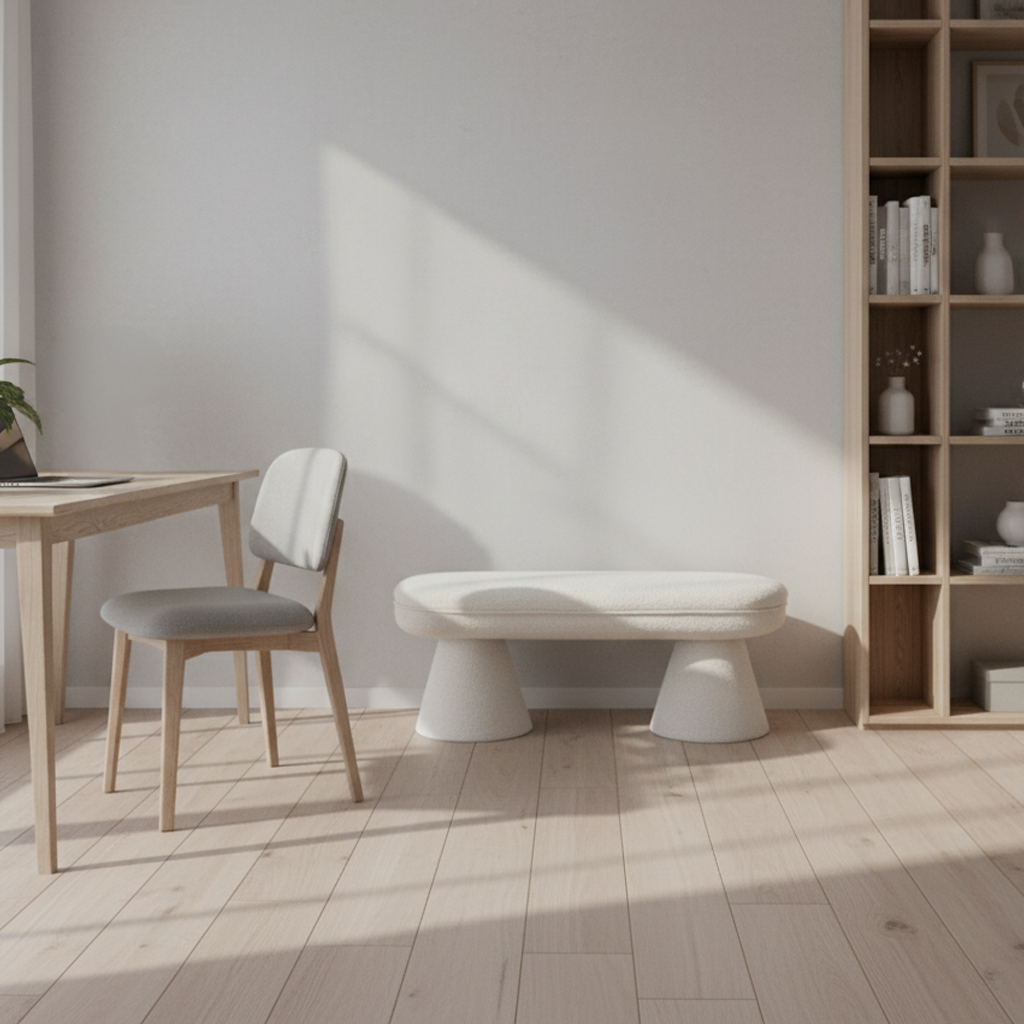 Bench Bouclé 117 × 37.5 × 42 cm Natural Upholstered