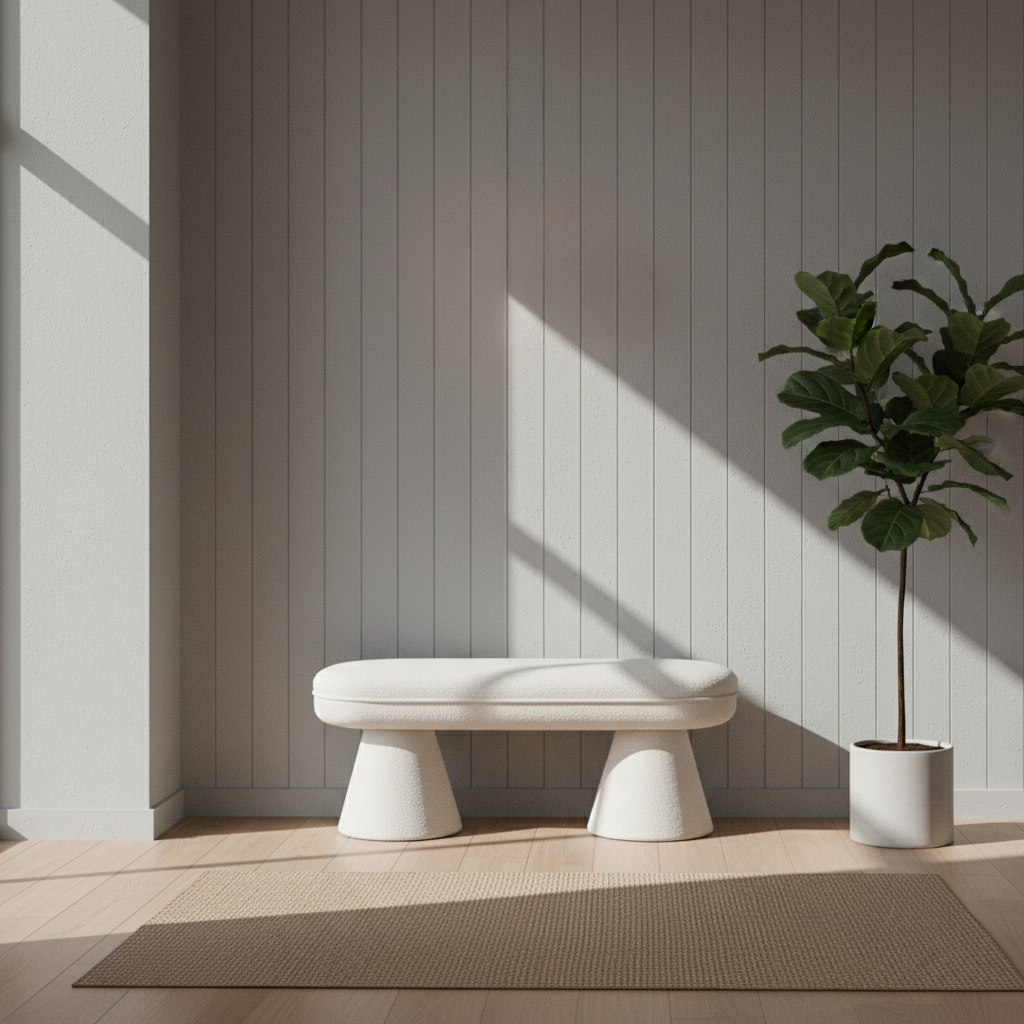 Bench Bouclé 117 × 37.5 × 42 cm Natural Upholstered