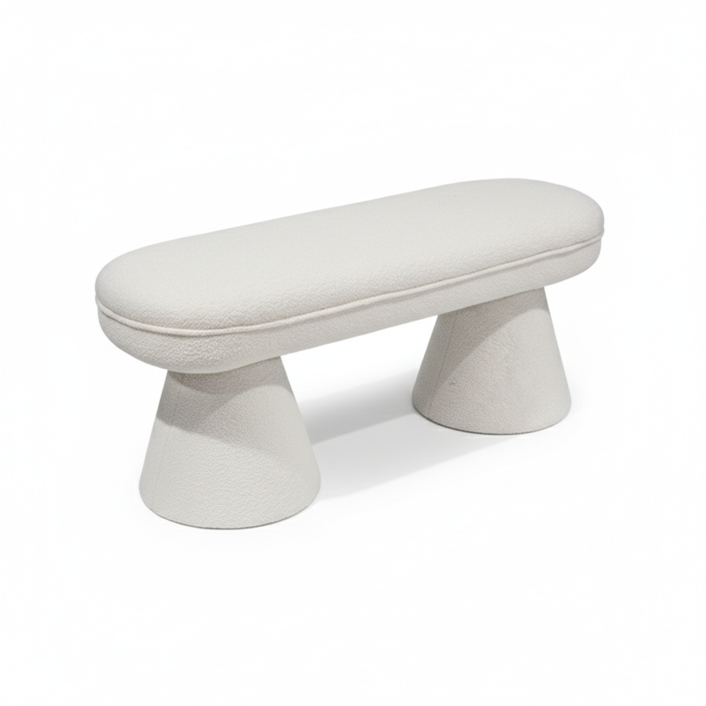 Bench Bouclé 117 × 37.5 × 42 cm Natural Upholstered