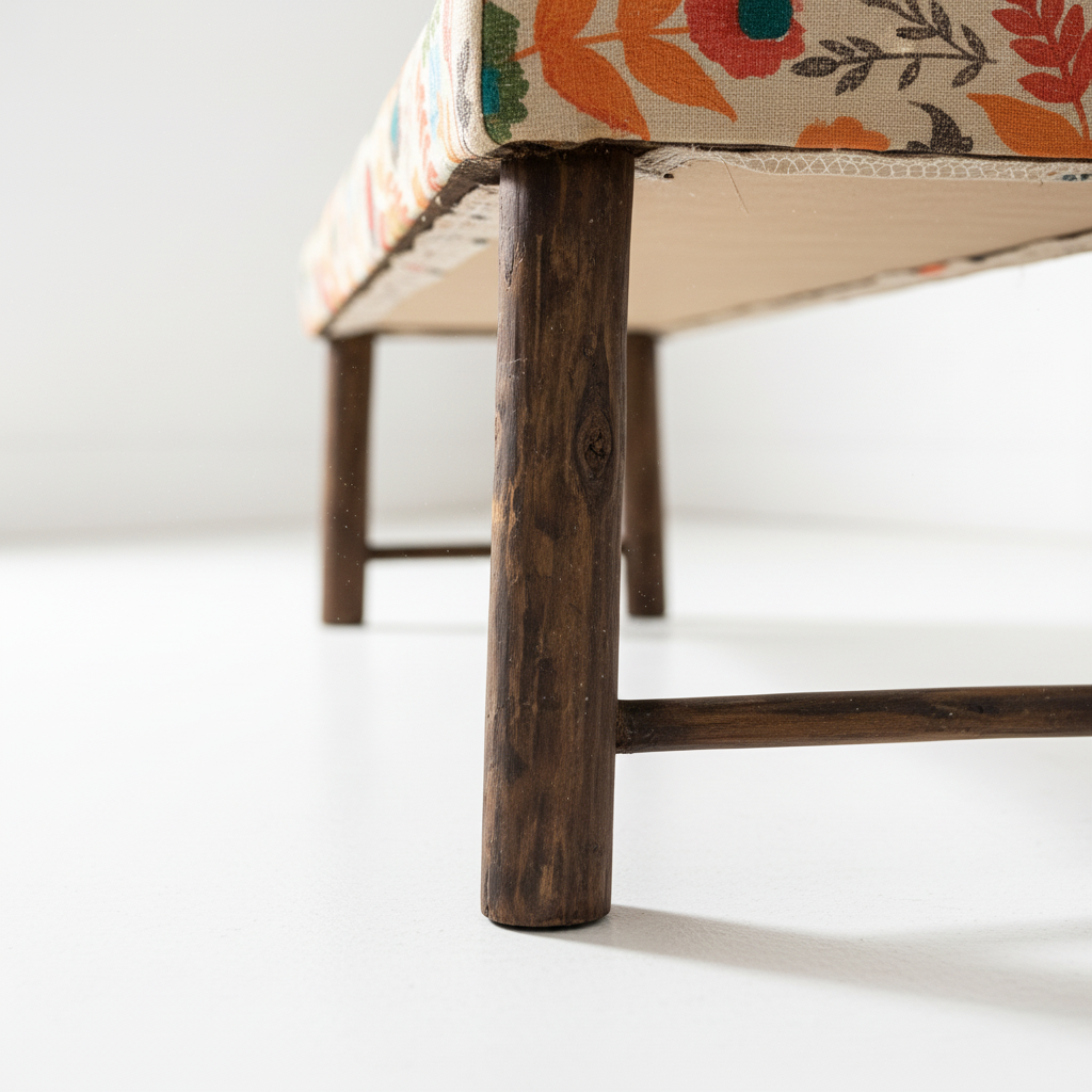 Bench Cotton 114 × 35 × 50 cm Multicolour Embroidered with Bamboo Legs