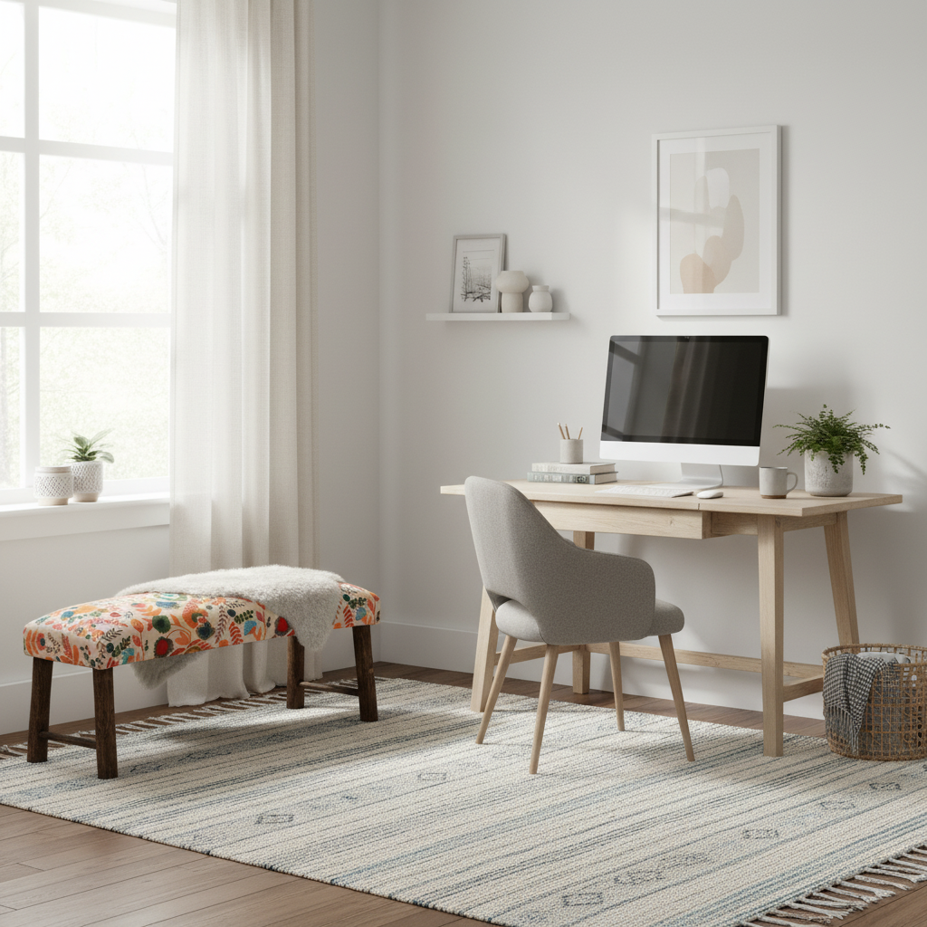 Bench Cotton 114 × 35 × 50 cm Multicolour Embroidered with Bamboo Legs