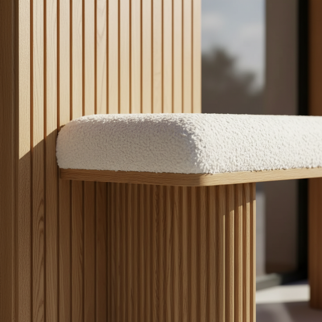 Bench Seat Bouclé Fabric & Paulownia Wood 100 × 38 × 44 cm Natural White