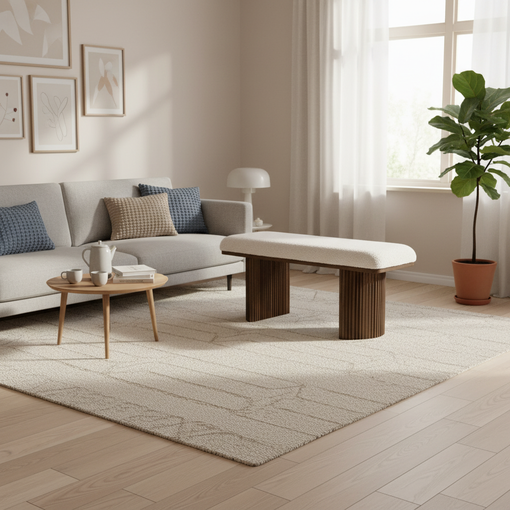 Bench Seat Bouclé Fabric & Paulownia Wood 100 × 38 × 44 cm Wenge