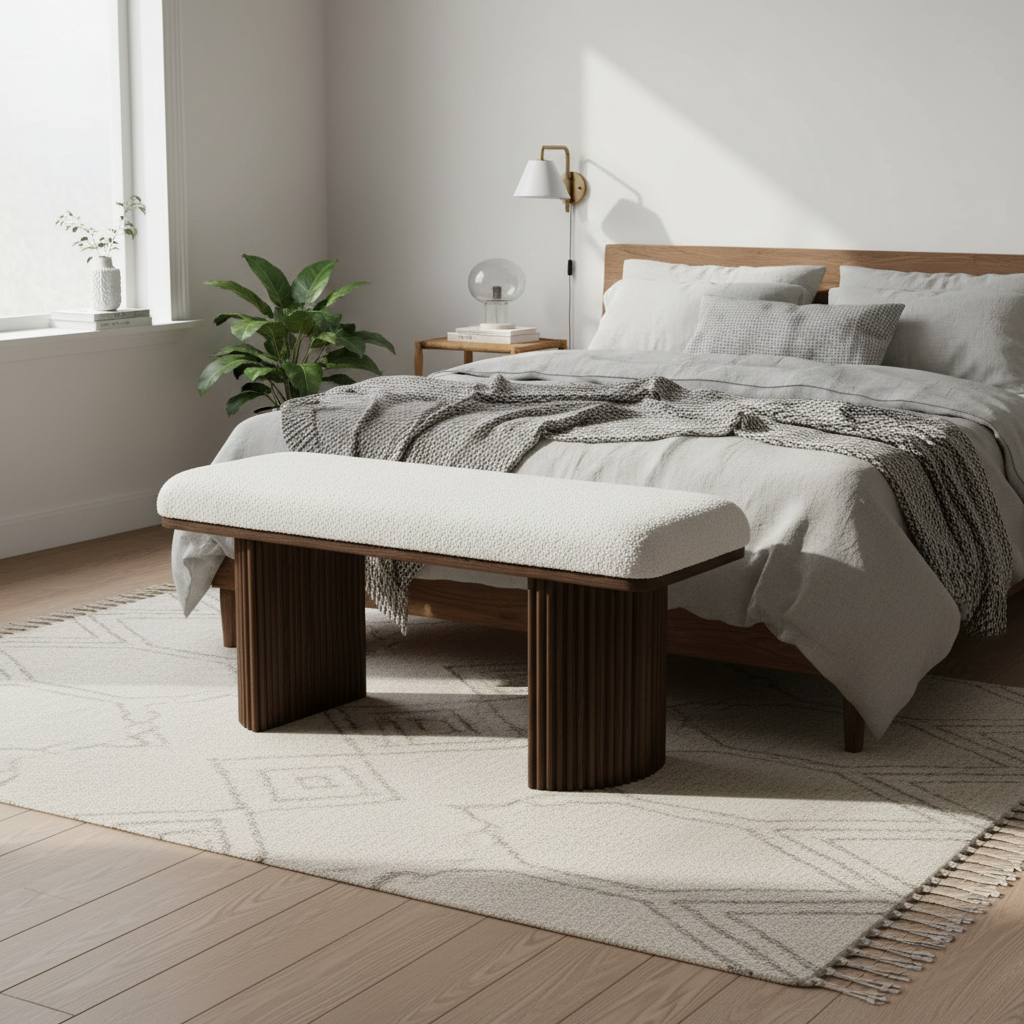 Bench Seat Bouclé Fabric & Paulownia Wood 100 × 38 × 44 cm Wenge