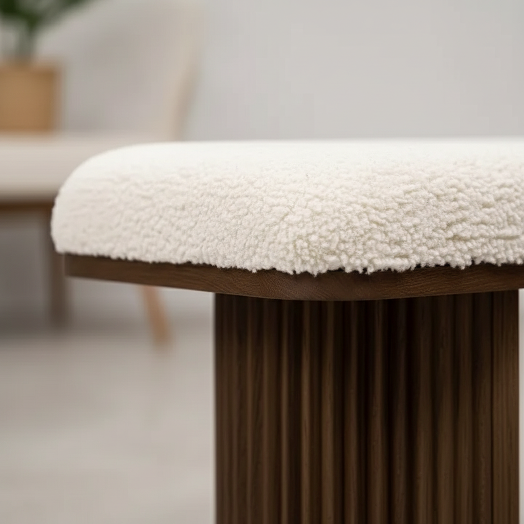 Bench Seat Bouclé Fabric & Paulownia Wood 100 × 38 × 44 cm Wenge