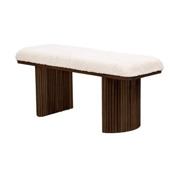 Bench Seat Bouclé Fabric & Paulownia Wood 100 × 38 × 44 cm Wenge