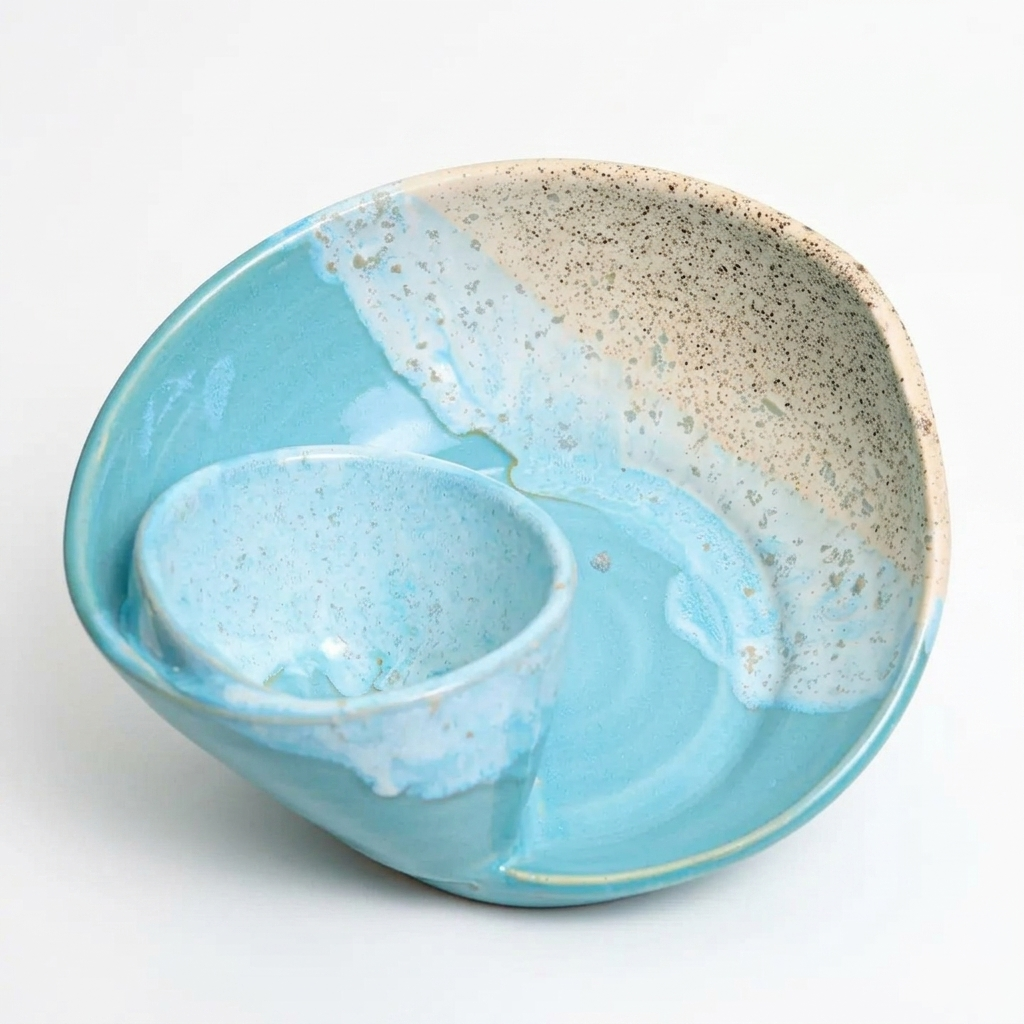 Bowl Set Ceramic Coastal Swirl Glaze