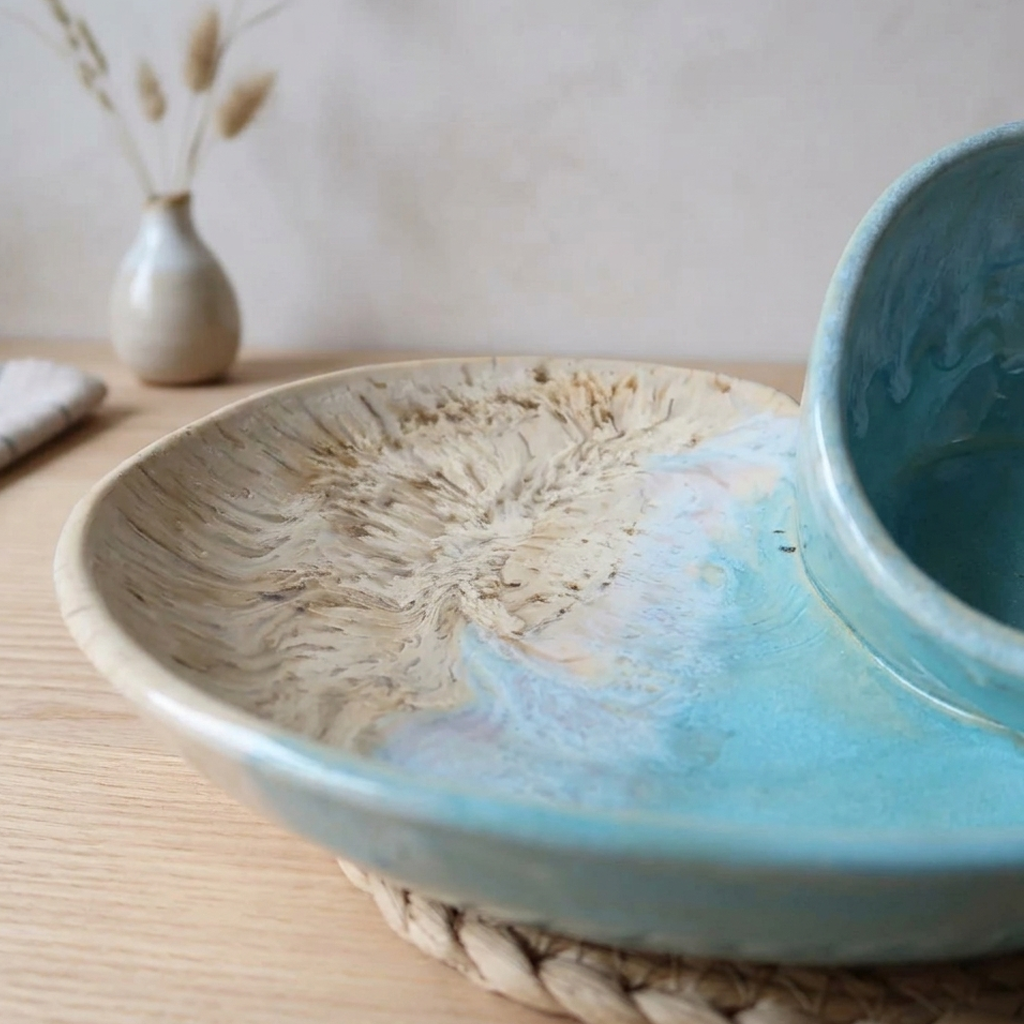 Bowl Set Ceramic Coastal Swirl Glaze