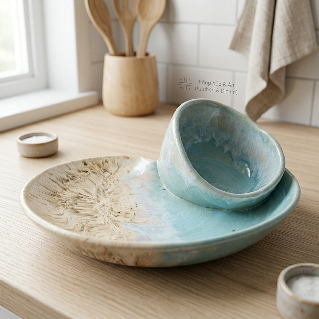 Bowl Set Ceramic Coastal Swirl Glaze