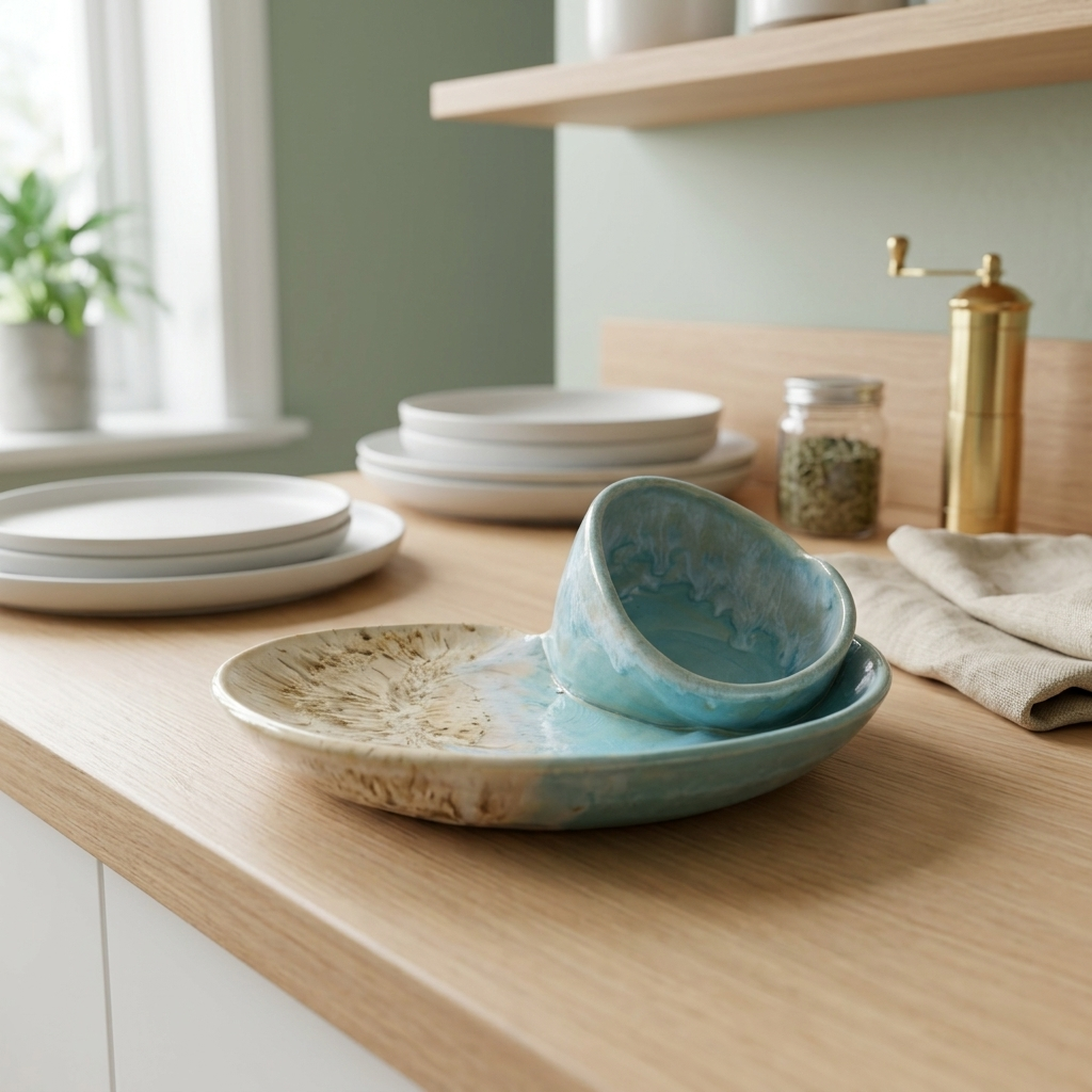 Bowl Set Ceramic Coastal Swirl Glaze