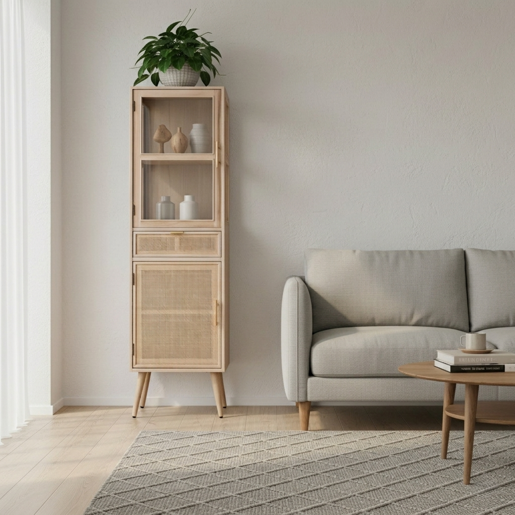 Cabinet Wood 173.5 × 46.5 cm Grid Shelf Unit