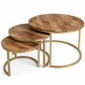 Coffee Table Set Mango Wood 76 × 76 cm Brown Gold Set of 3