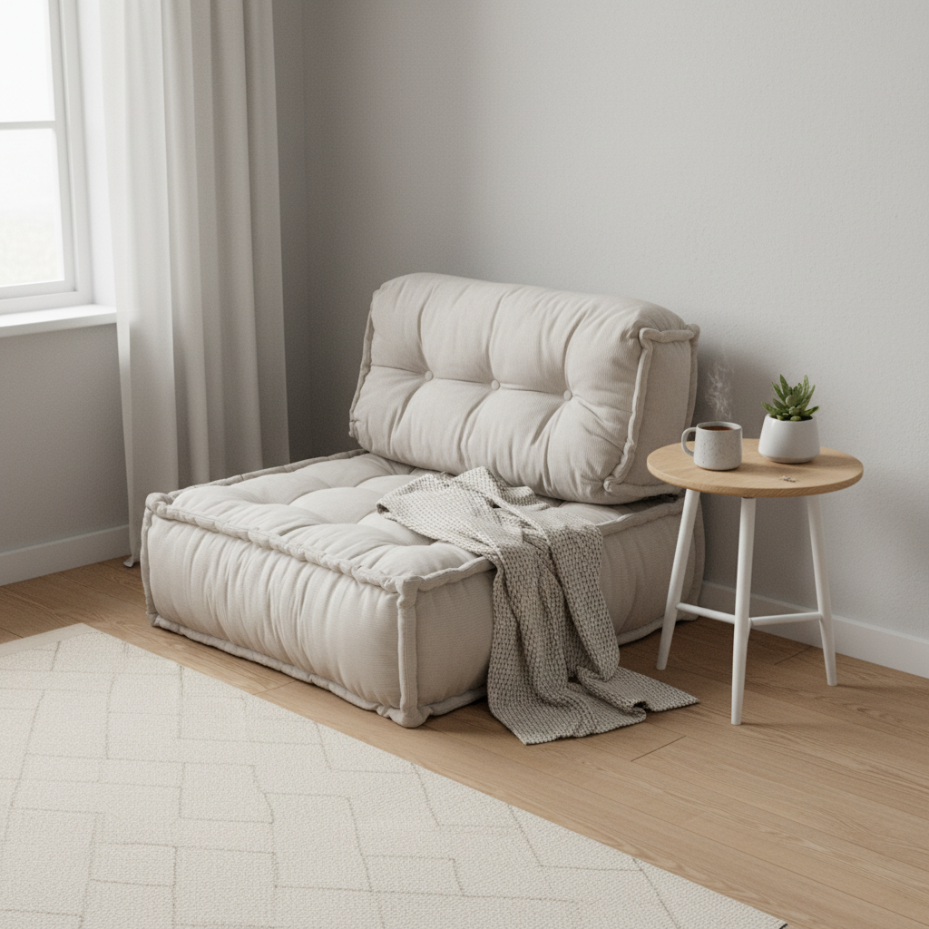 Daybed Cotton & Straw 90 × 90 cm Beige Floor Cushion Set