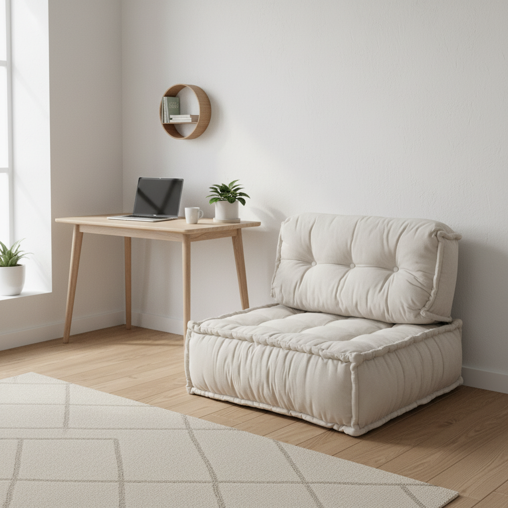 Daybed Cotton & Straw 90 × 90 cm Beige Floor Cushion Set