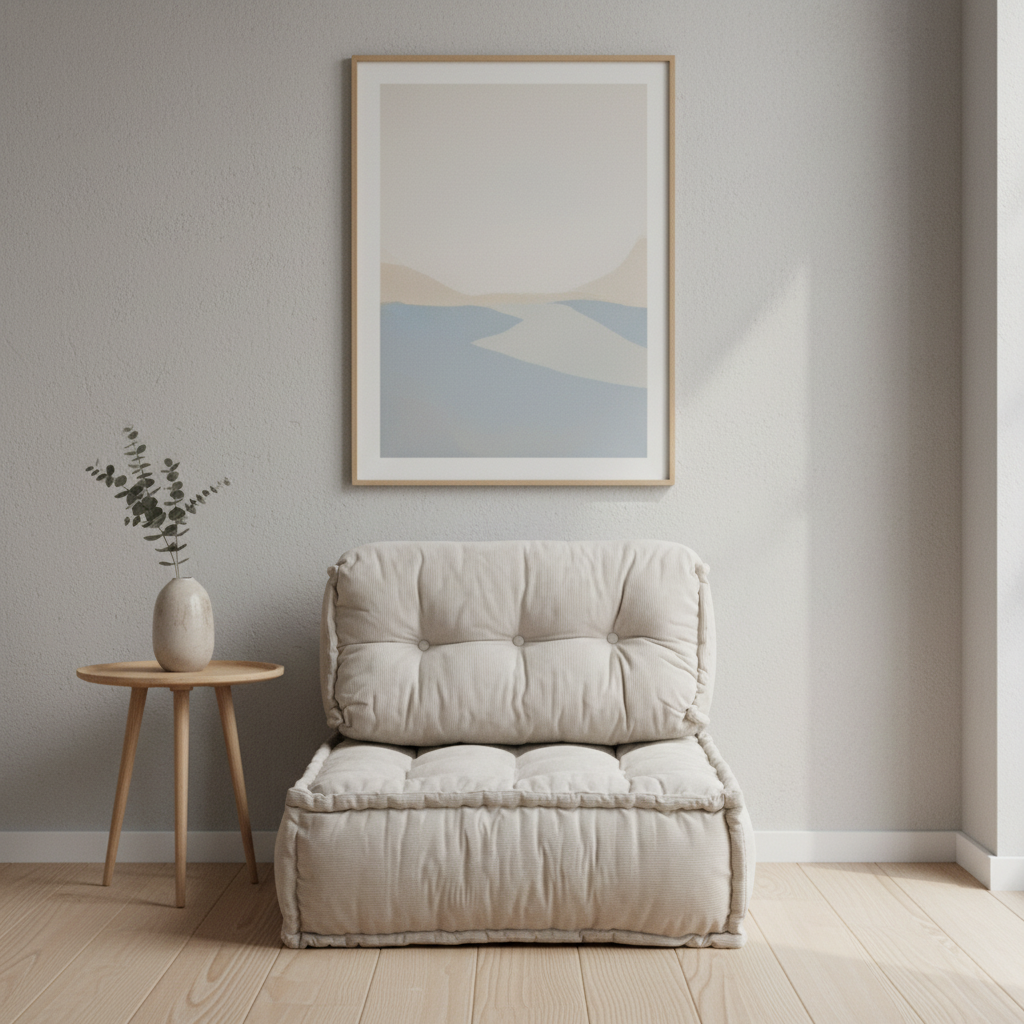 Daybed Cotton & Straw 90 × 90 cm Beige Floor Cushion Set