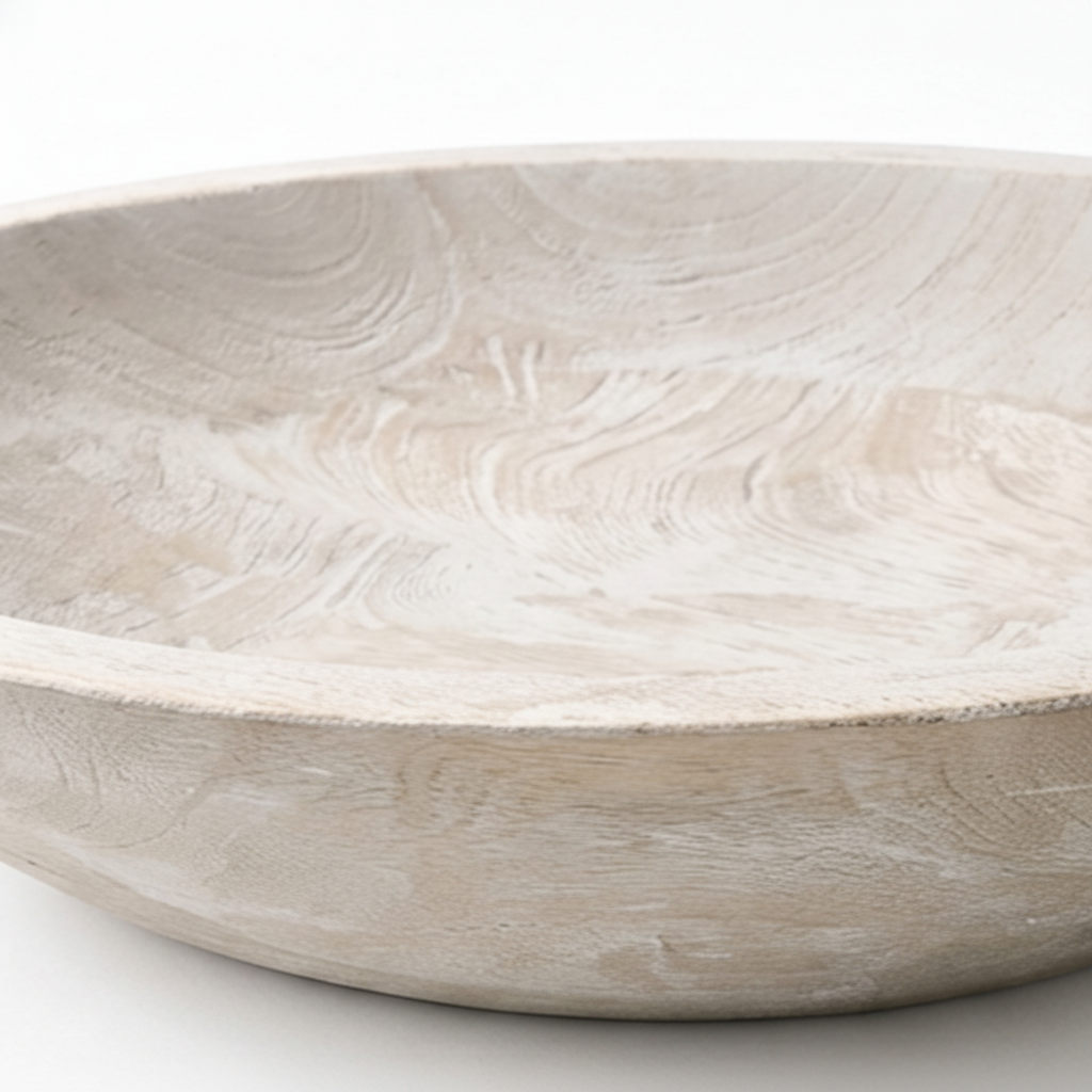 Decorative Bowl Wooden 30.5 × 30.5 cm White Washed