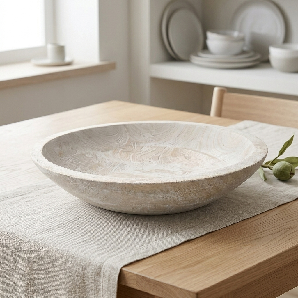 Decorative Bowl Wooden 30.5 × 30.5 cm White Washed