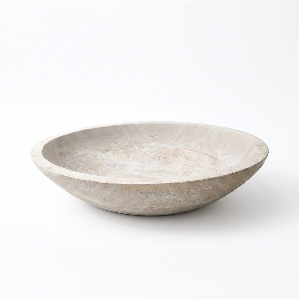 Decorative Bowl Wooden 30.5 × 30.5 cm White Washed