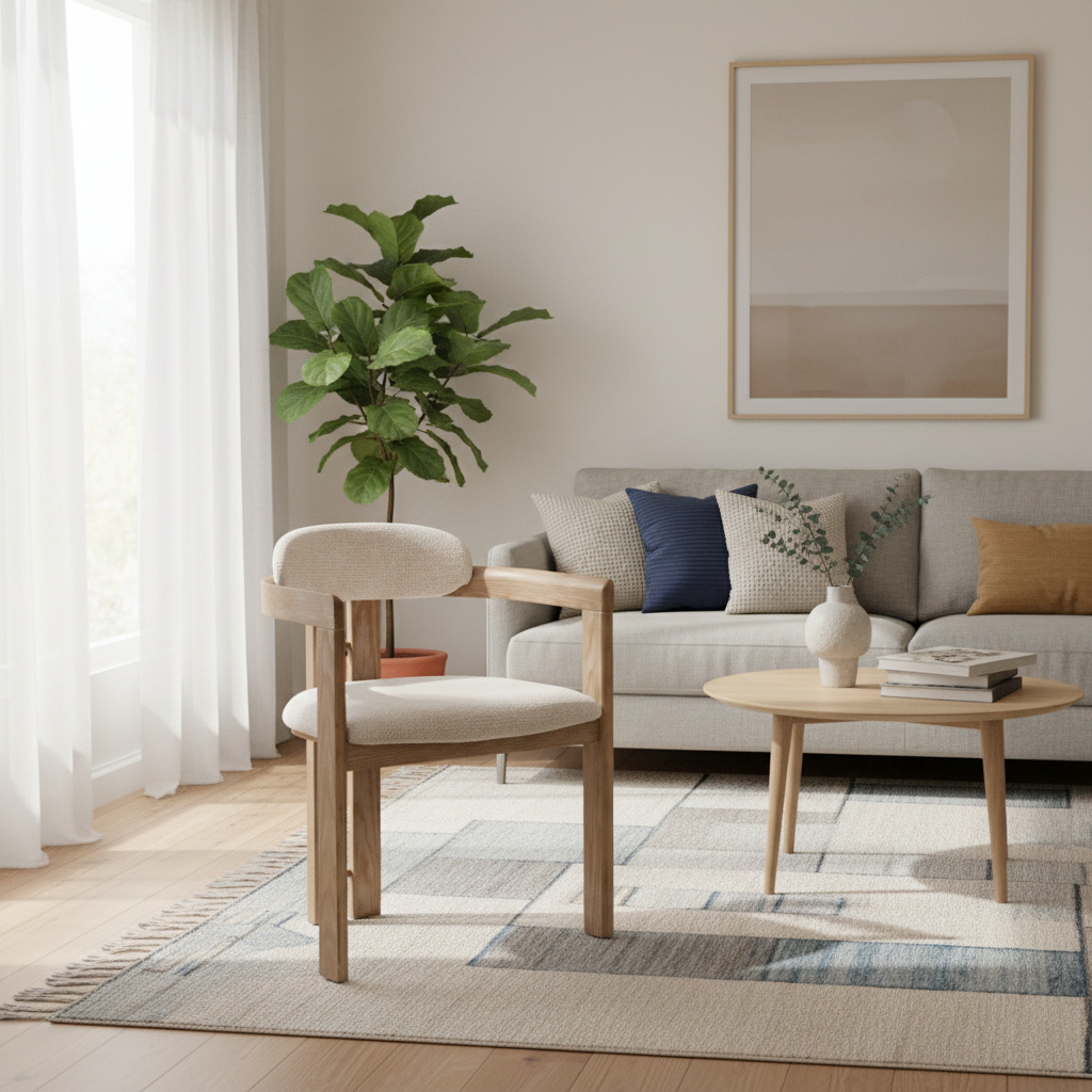 Dining Chair Set of 2 Fabric 45 × 57 × 73 cm Beige Wooden Arms