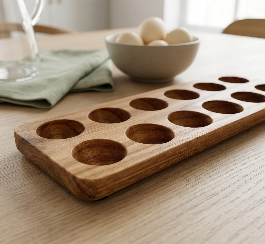 Egg Holder Acacia Wood Countertop Storage Rack