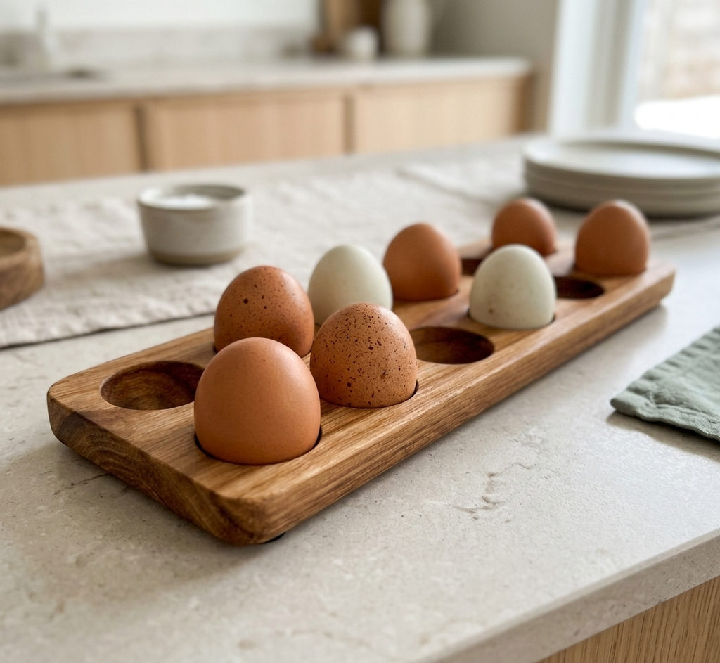 Egg Holder Acacia Wood Countertop Storage Rack