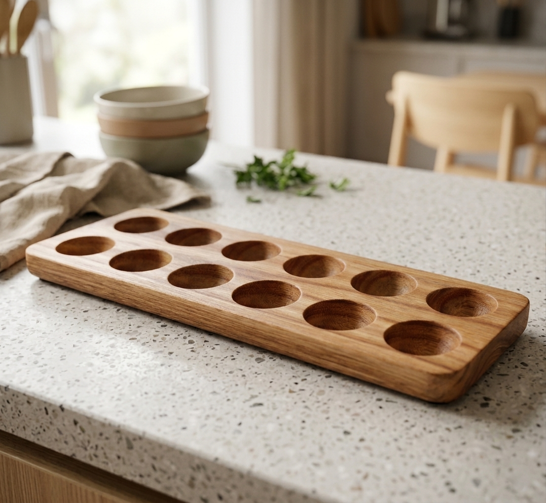 Egg Holder Acacia Wood Countertop Storage Rack