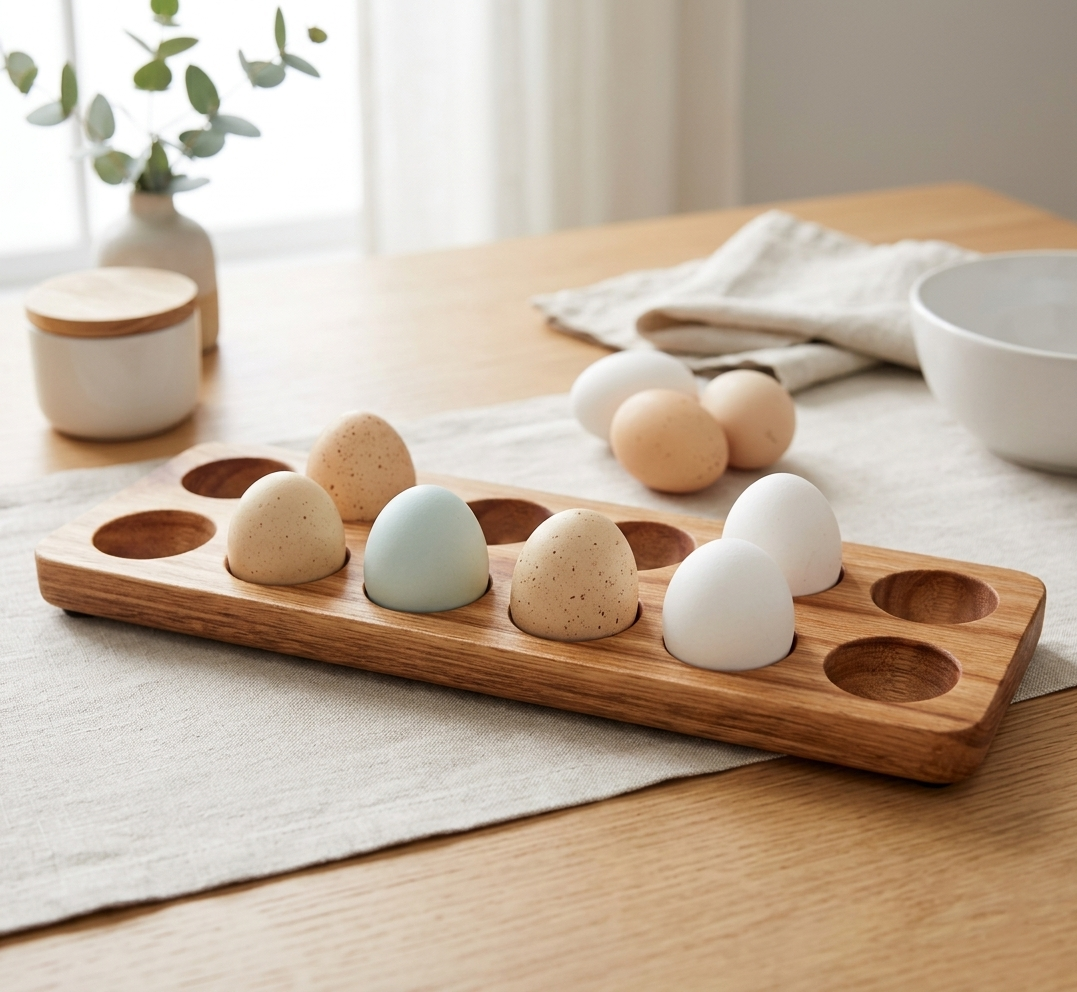 Egg Holder Acacia Wood Countertop Storage Rack