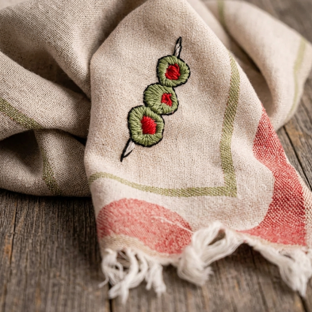 Kitchen Towel Cotton 50.8 × 76.2 cm Olive Hand-Stitched