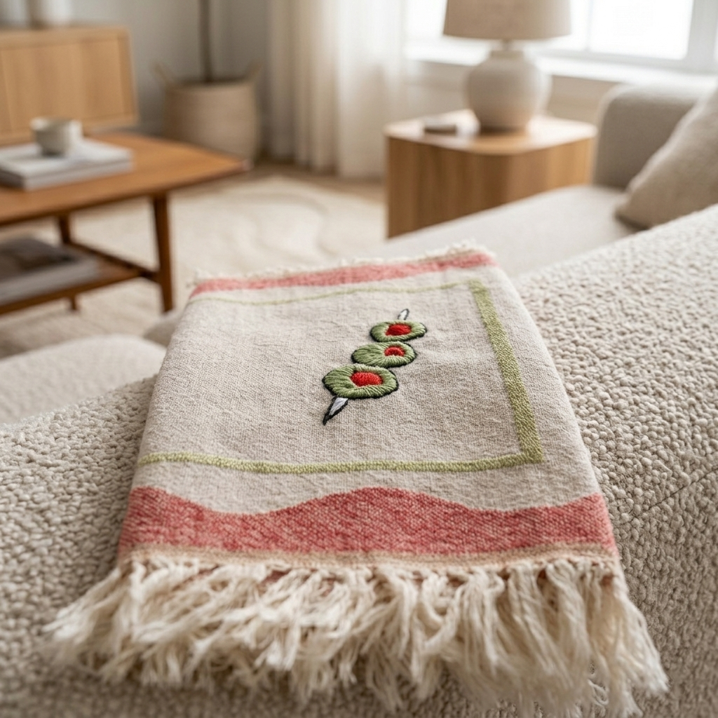 Kitchen Towel Cotton 50.8 × 76.2 cm Olive Hand-Stitched