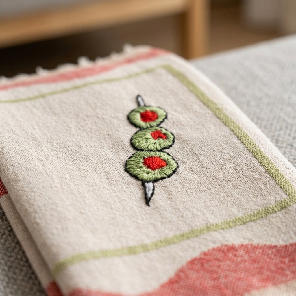 Kitchen Towel Cotton 50.8 × 76.2 cm Olive Hand-Stitched