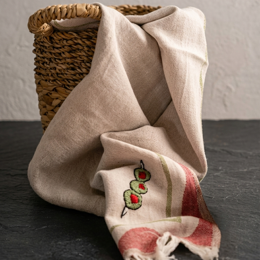 Kitchen Towel Cotton 50.8 × 76.2 cm Olive Hand-Stitched