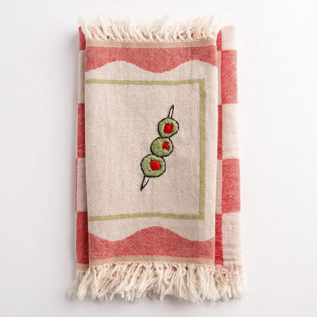 Kitchen Towel Cotton 50.8 × 76.2 cm Olive Hand-Stitched