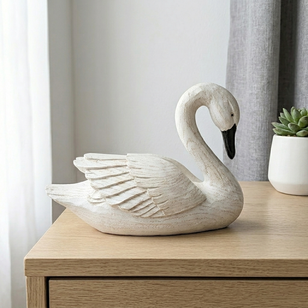 Ornament Resin 22.9 × 16.5 cm White Swan Figure