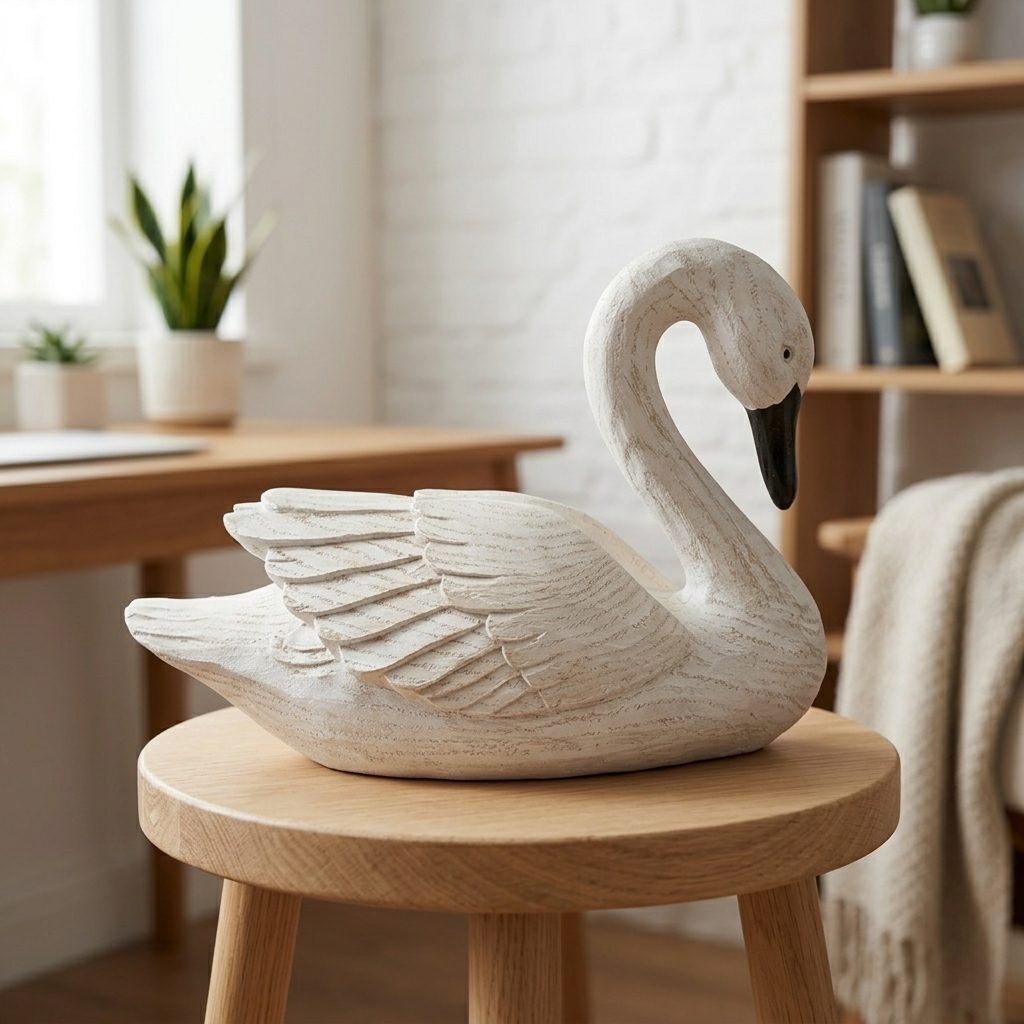 Ornament Resin 22.9 × 16.5 cm White Swan Figure