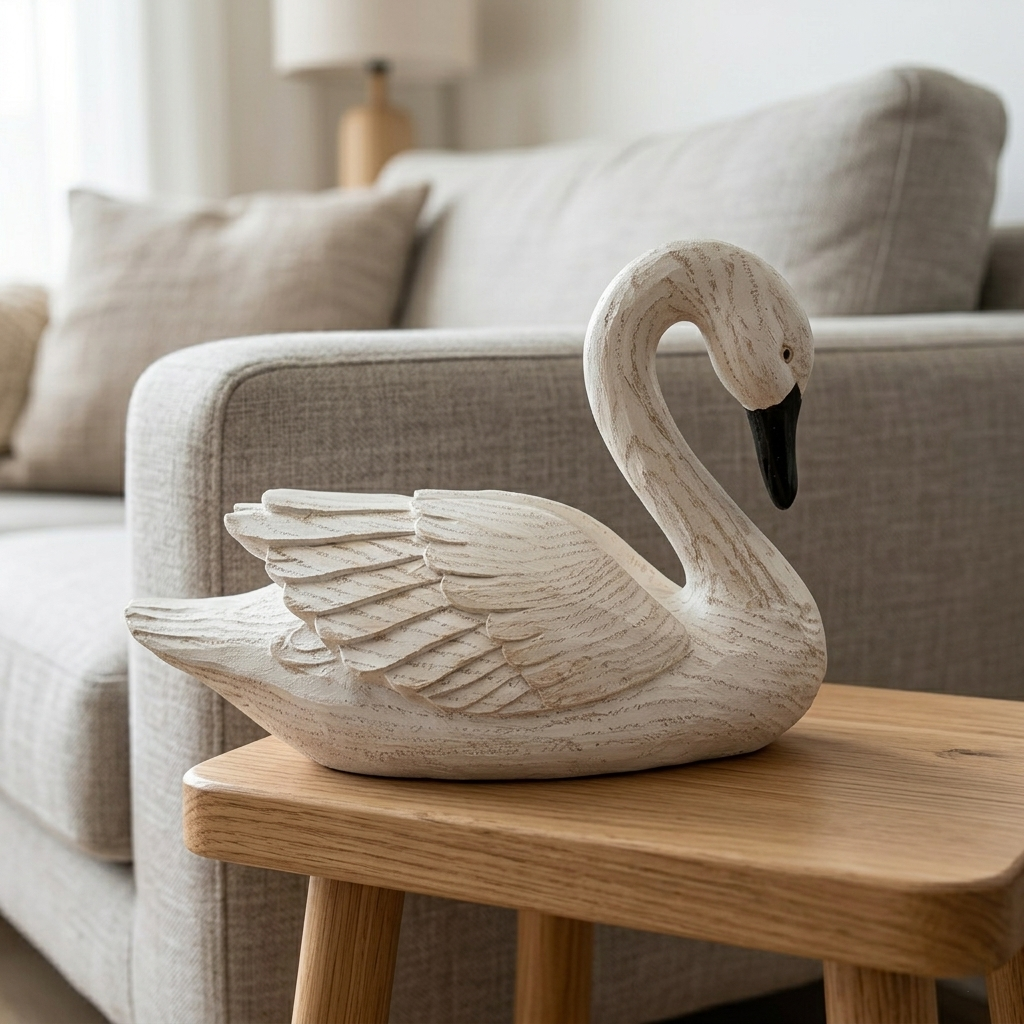 Ornament Resin 22.9 × 16.5 cm White Swan Figure