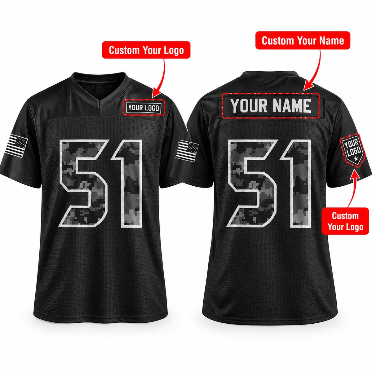 Personalized Houston Texans 2026 Salute to Service Football Jersey – Black, Custom Name Patch, Team Name, Number & Logo-2