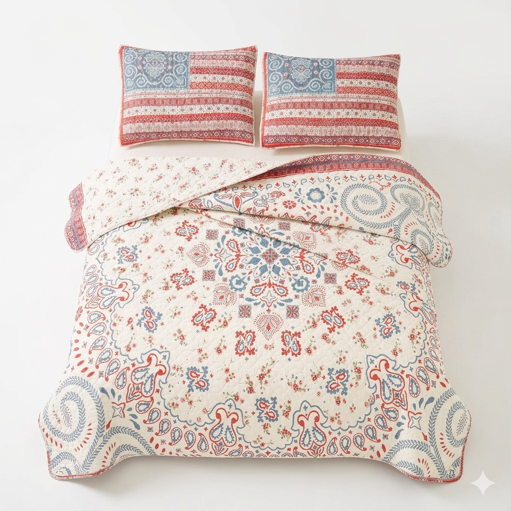 Quilt Set Cotton Reversible Bandana Floral Pattern