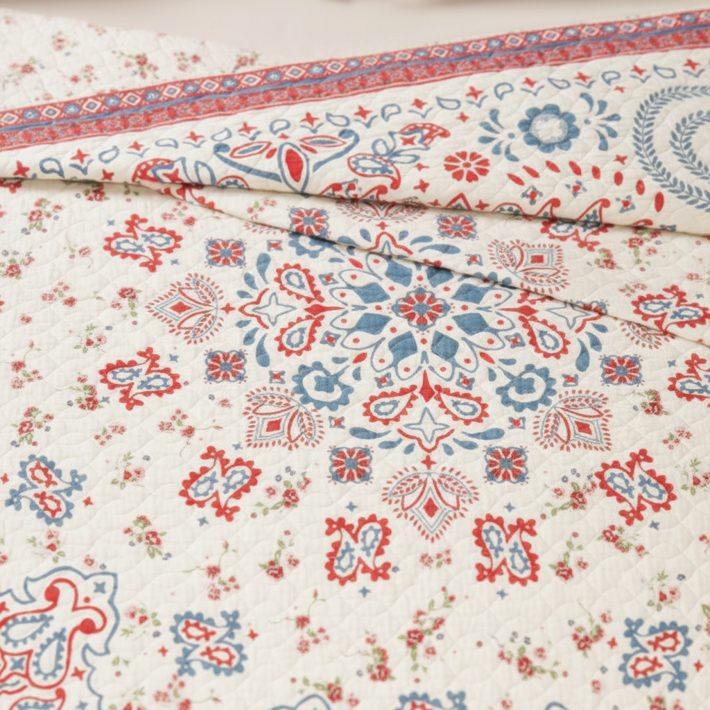 Quilt Set Cotton Reversible Bandana Floral Pattern