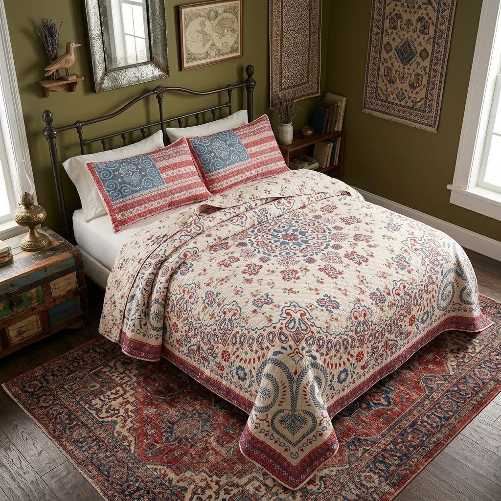 Quilt Set Cotton Reversible Bandana Floral Pattern